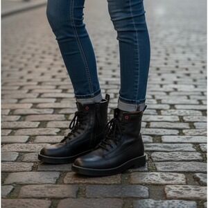 Diesel Grunge Revival Black Leather Lace Up Combat Boots Women's Size 8.5/39